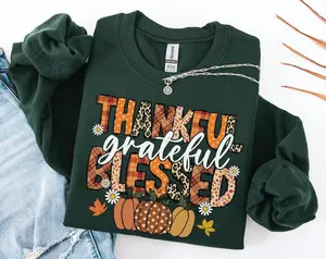 Thankful Sweatshirt, Thanksgiving Sweater, Thankful Grateful Blessed Thanksgiving SweatShirt, Thankful Blessed Sweater, Fall Gift, Pumpkin