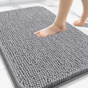 Rectangular Bath Rugs 30x20 in, Extra Soft Absorbs Fast Shaggy Chenille Bath Mats, Machine Washable, Non-Slip Rubber Backing, for Bathroom Floor, Tub, Home Decor Accessories, Grey