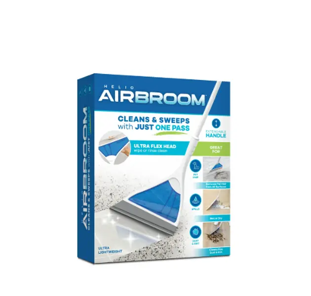 Helio Air Broom, All Surface Lightweight Silicone Broom, Squeegee, Pet Hair Remover, Indoor Cleaning