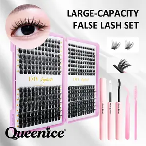 Individual Eyelash Clusters, Natural & Fluffy Styles, D Curl Mixed Lengths, Odorless Bond & Seal, Applicator Tweezer & Lash Brush, Cosmetic