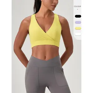 Women Naked Feel Deep V Sexy Workout Sports Bra Nylon High Stretch Racerback Tank Top Supportive Yoga Bra for Gym Fitness Training Running Athletic Activities Breathable Soft Activewear
