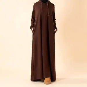 French Terry Hoodie Abaya With Pockets  (MA340) Modesty Muslim Clothing For Muslim