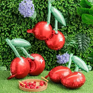 Cherry Shaped Balloons & Mint Combination, Perfect for Parties Weddings Birthdays Decorations Photo Props Aluminum Foil Material Heart Shaped Balloons