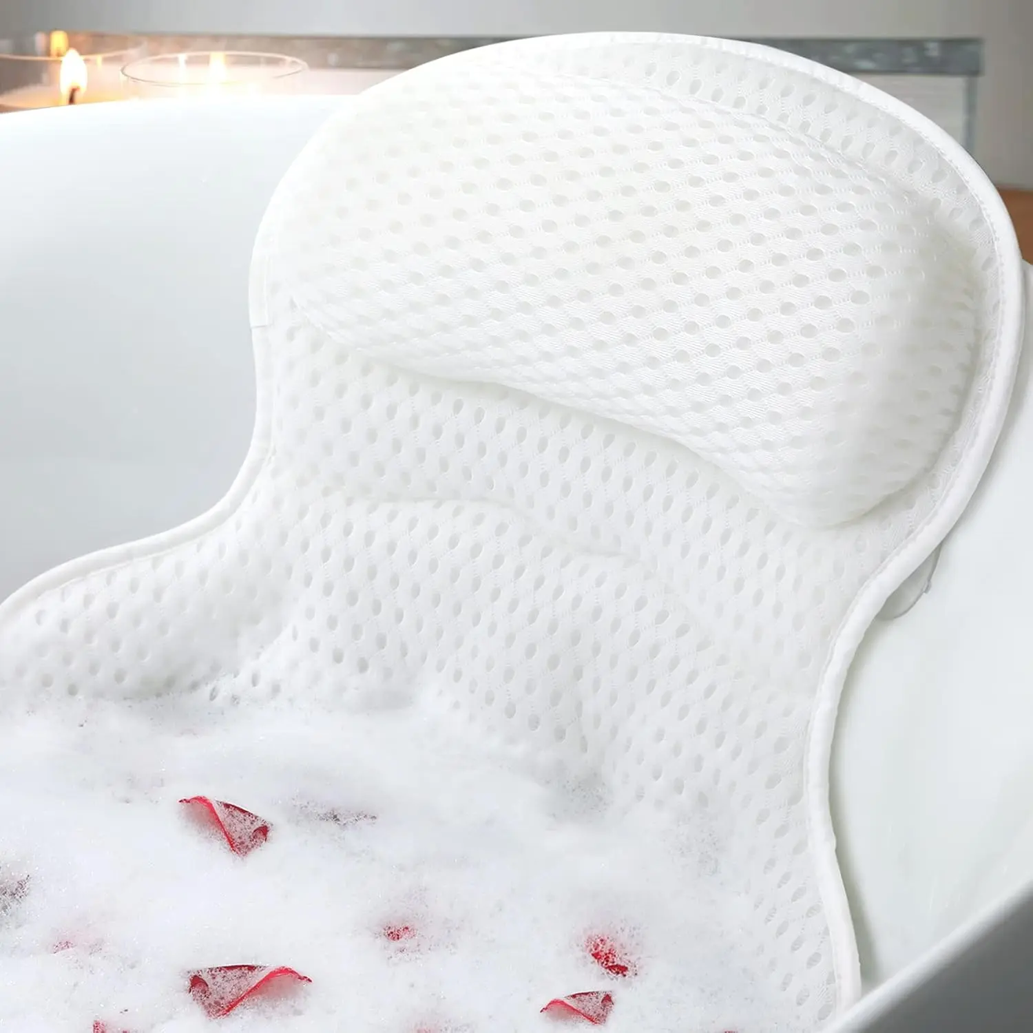 Bath Pillow Bathtub Pillow - Luxury Bath Pillow for Tub Neck & Back Support, Soft 4D Mesh Fabric, Non-Slip Suction Cups, Relaxing Bath Accessories