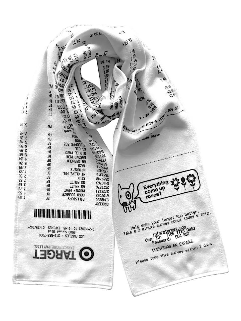 Target Receipt Scarf, Double Sided, Hilarious 100% Fleece Scarf. Looks Like a Real Target Receipt