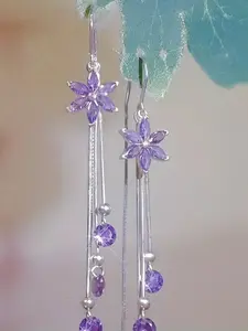 Elegant Long Sparkling Flower Dangle Fashionable Earrings, Korean Style Lightweight Luxury Jewelry for Women, Perfect Gift for Holidays