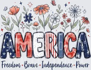 Patriotic America Flowers - Patriotic Design - DTF Transfers - Direct to Film Transfer - THIS IS NOT A T-Shirt or Digital product