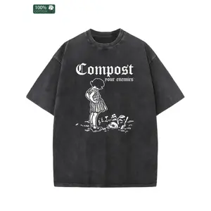 Mens Vintage Washed TShirt Featuring Compost Your Enemies Graphic Print Comfortable Breathable Regular Fit Crew Neck Casual Short Sleeve Top Suitable for AllSeason Wear Retro Design Soft Texture