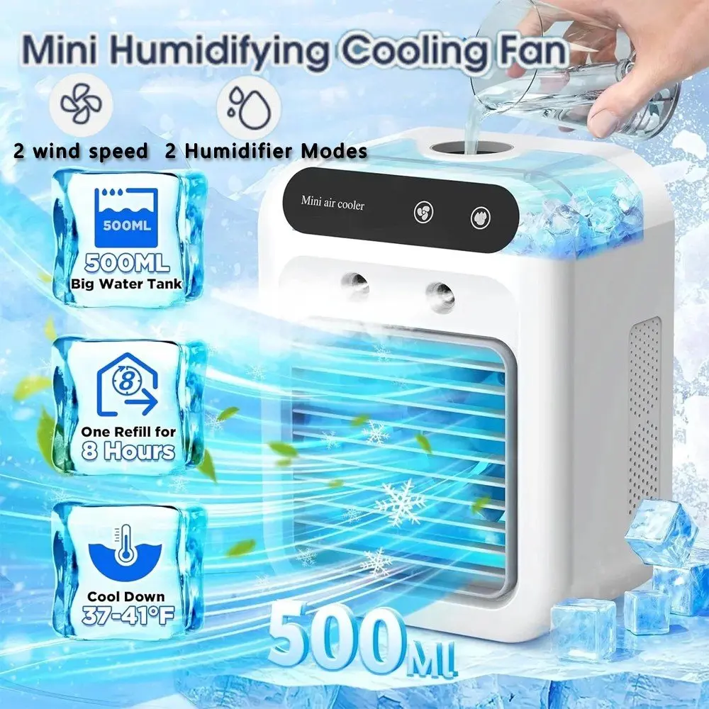 【SUMMER SALE】 Portable Air Conditioner Mini Personal ac Unit Upgraded Air Cooler Cooling Fan Small Air Conditioner 2 Speed Cool Mist & Speeds for Room Office Camping Car