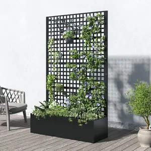 Metal Raised Planter Box with Trellis & Privacy Screen, Free-Standing Garden Bed with Drainage Holes for Climbing Plants, Vegetables and Vines