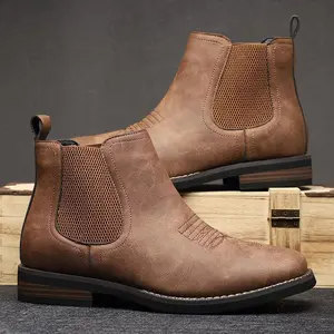 1pair Men'S Classic Minimalist Ankle Boots - Solid Color Faux Mid Top Chelsea Boots with Slip-On Closure, Round Toe, Rubber Sole, and Comfort Fabric Lining for All-Season Casual Daily Wear Boy Walking Shoes Black Footwear Closed