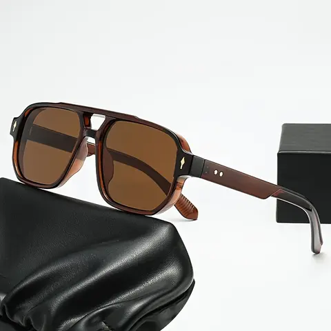 Male Vintage Wide Fit Full Frame Aviator Frames Sunglasses - 1 Pair, Tinted Gradient Brown UV Protection Lenses, Lightweight Polycarbonate Eyewear Fashion, Eye and Face Protection Men's Sunglasses for Daily Shades Look