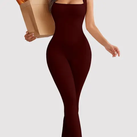 Women's Solid Square Neck Sports Jumpsuit, Casual Comfy Sleeveless Jumpsuit for Yoga Gym Workout, Ladies Sportswear for All Seasons, Sporty Comfy Jumpsuit