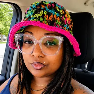 Unisex Crochet Bucket Hat, Brown Summer Streetwear Sun Hat with Fabric Print, Casual Menswear Accessory