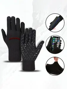 Black Knit Winter Gloves with NonSlip Grips for Outdoor Activities and Cold Weather Use  Ideal for Adults Seeking Warmth and Comfort  Perfect Christmas and Holiday Gift for Men and Women  Suitable for Daily Casual