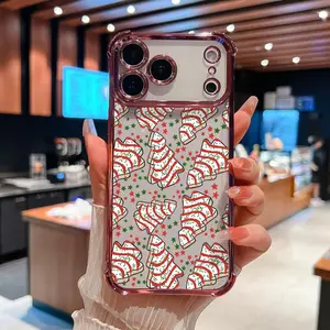 Christmas Tree Cake Stars Pattern Four Comers Air Cushion phone case Suitable for iPhone 17 Air 16 15 14 13 12 11 Pro Max Plus electroplated anti drop case Screen Protector Protection Protective Cover Smartphone Casing Cellphone Shockproof