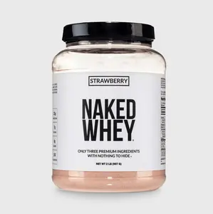 Naked Whey Strawberry Protein Powder - 2LB Grass-Fed, Non-GMO, No Additives, 25g Protein, 5.9g BCAAs - Only 3 Ingredients