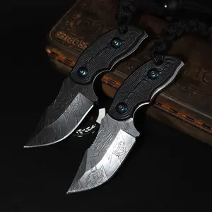 Compact Outdoor Survival Fixed Blade Knife，Skull Engraved EDC Neck Knife, Ultimate Outdoor Survival Tool for Camping Hiking