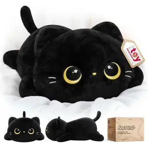 Cute Black Cat Plush Pillow, Kawaii Black Cat Stuffed Animals, Squishy Cuddle Plush Pillow for Kids & Girls (13 Inch)