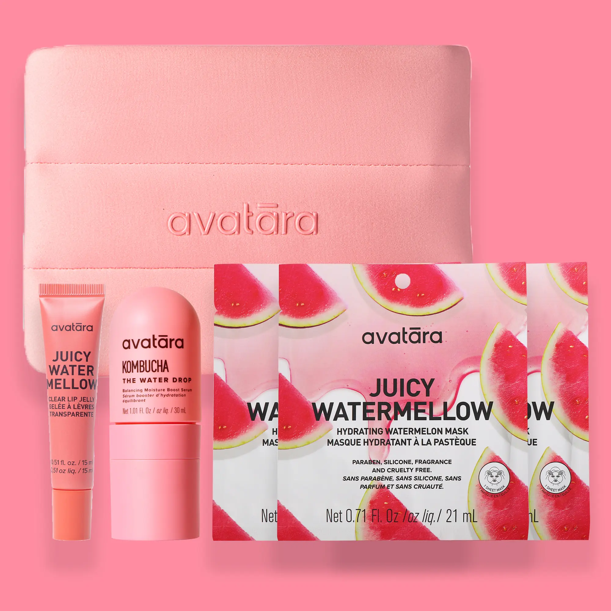 Avatara Watermelon Bestsellers Bundle | Daily Skincare Essentials + Travel Bag | Advanced K-Beauty Treatments for Dry, Dehydrated Skin & Lips | Clean, Vegan & PETA-Approved | Promotes Nourished, Dewy Skin That Glows | #1 Bestsellers | Dermatologist-Tested