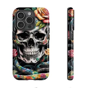 Floral Skull Jungle Python Phone Case For iphone 16 15 14 13 12 11 PRO PLUS MAX Hard Shell Exterior Shockproof Hard Anti Drop Inner layer soft TPU two in one New style Cover Tough Phone Cases Shell 86X-L0417