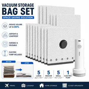 Travel Vacuum Bags with Pump 9/15 Pack Compression Space Saver Bags for Luggage & Suitcase Portable Electric/Hand Pump Airtight Storage for Clothes Bedding & Travel Essentials, SummerVibes