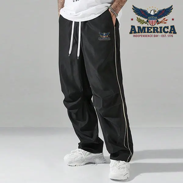 Men's Loose-Fit Gray Polyester Athletic Pants with Gold Side Stripes - Lightweight, Soft for Gym, Everyday Activewear