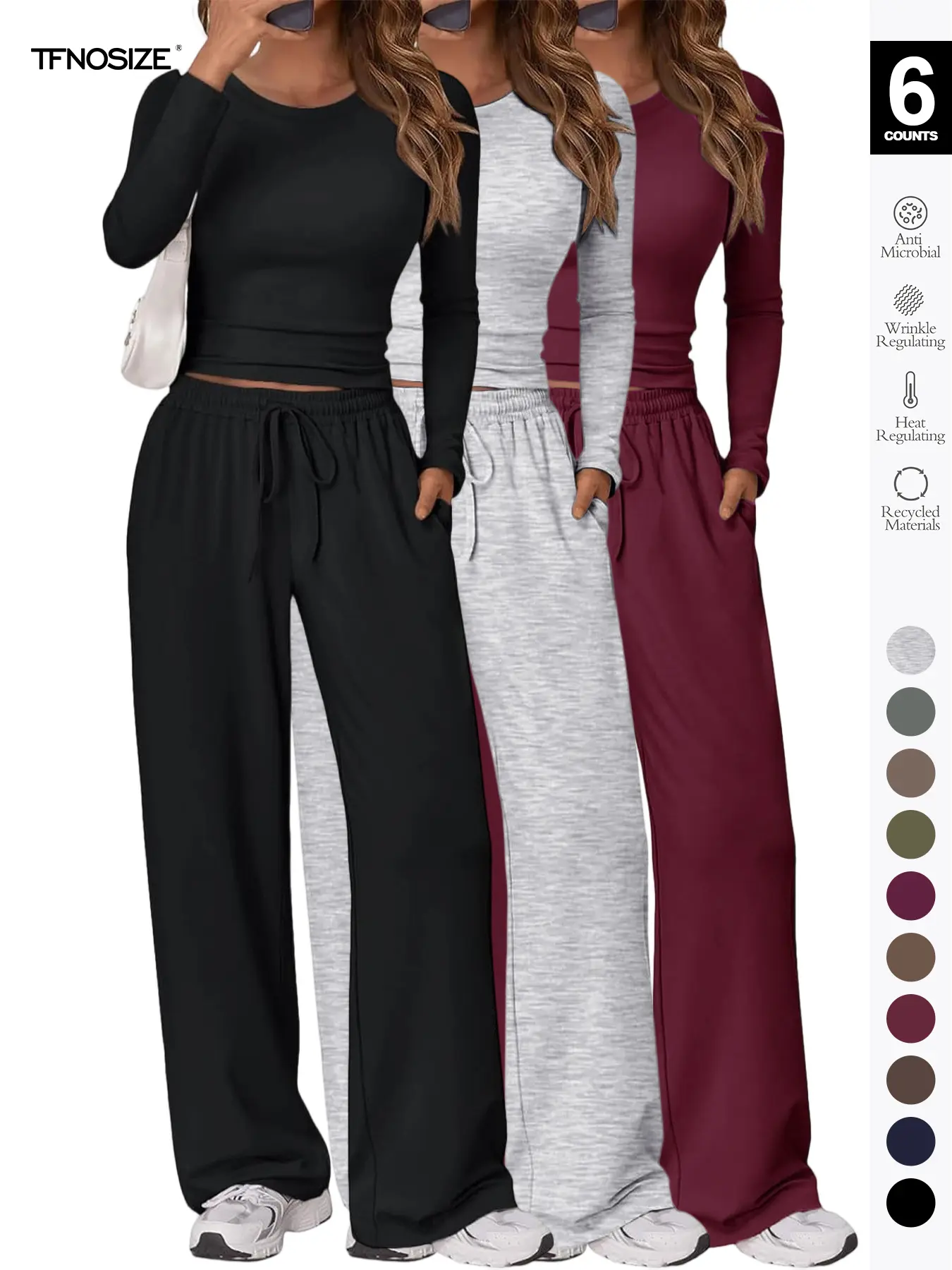2026 Women's 2-Piece Matching Lounge Set, Long Sleeve Crop Top, Wide Leg Pants, Casual Sweatsuit, Fall & Winter, Fitted, Pockets