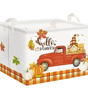 Clastyle Pumpkin Gift Baskets Empty Gnome Truck Shelf Basket Foldable Toys Clothes Large Storage Bin Rectangular Harvest Orange Fall Basket Organiser Waterproof