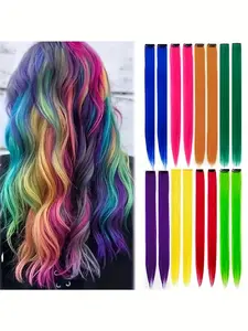 1 Piece Clip-in Hair Extensions, 16 Inch, Real Human Hair, Straight Human Hair Colorful Hair Pieces, Multiple Colors Available, Easy to Wear, Straight Hair, Adds Hair Volume, Perfect for Dates & Parties
