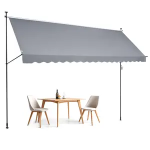 VEVOR 178 x 47" Patio Awning Retractable,  Awning Sunshade Shelter with Manual Crank Handle, Outdoor Patio Canopy Sunsetter Deck, Adjustable Height from 86 to 122 in, for Patio/Balcony/Yard, Dark Gray