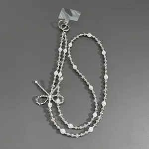 Creative Faux Pearl Decorated Bowknot Design Phone Chain, Cute Phone Lanyard, Fashion Phone Charm for Women & Girls, Phone Decoration Accessories, Cell Phone Charm