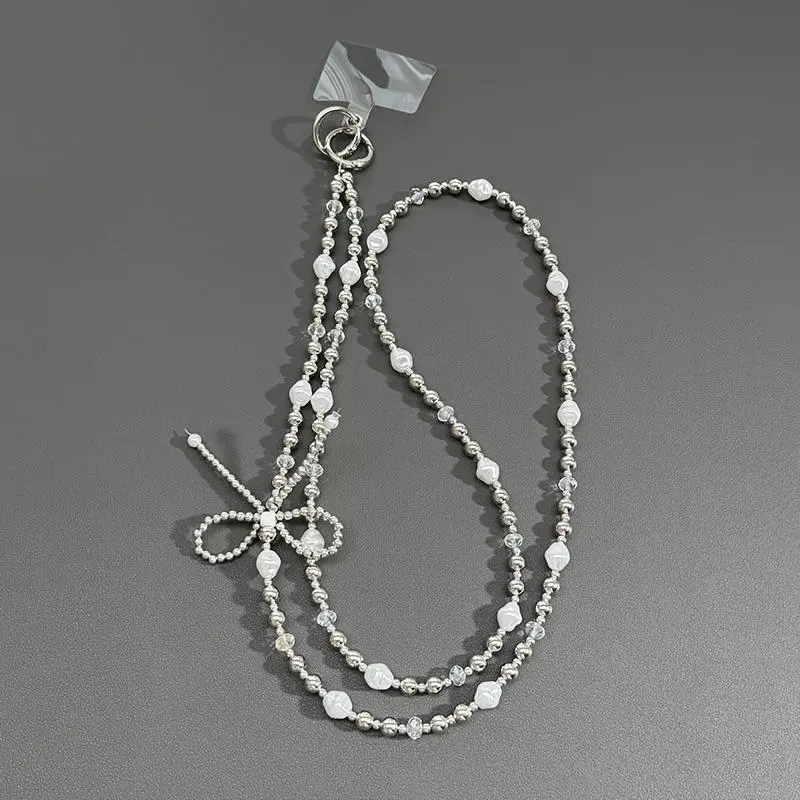 Creative Faux Pearl Decorated Bowknot Design Phone Chain, Cute Phone Lanyard, Fashion Phone Charm for Women & Girls, Phone Decoration Accessories, Cell Phone Charm, Phone Accessory, Mobile Phone Chain