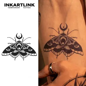 INKARTLINK Tattoo Tech, 2 Sheets Semi-Permanent Temporary Tattoos ,Luna Moth,Adult Art Design,Lasts 1-3 Weeks, Waterproof, Realistic Look, No Adhesive, No Reflection,For Man And Woman,Ideal for Swimming, Party,
