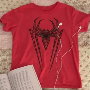 Spider Web Baby Tee, Red Graphic T-Shirt, Fitted Y2K Style Top for Women, Cute Streetwear Shirt, Comic Inspired Slim Fit Tee