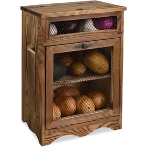 Free Assemble Wooden Countertop Potato and Onion Storage Bin Box,Countertop Storage Cabinet, Wooden Bread Boxes, Potato Storage, Coffee Station,11.8W x 6.8D x 16H in, Rustic Color