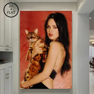 Megan Fox with Cat Poster, 90s Aesthetic Canvas Wall Art, Cute Girl Room Decor, Hot Actress Poster Art Prints Vibrant Print