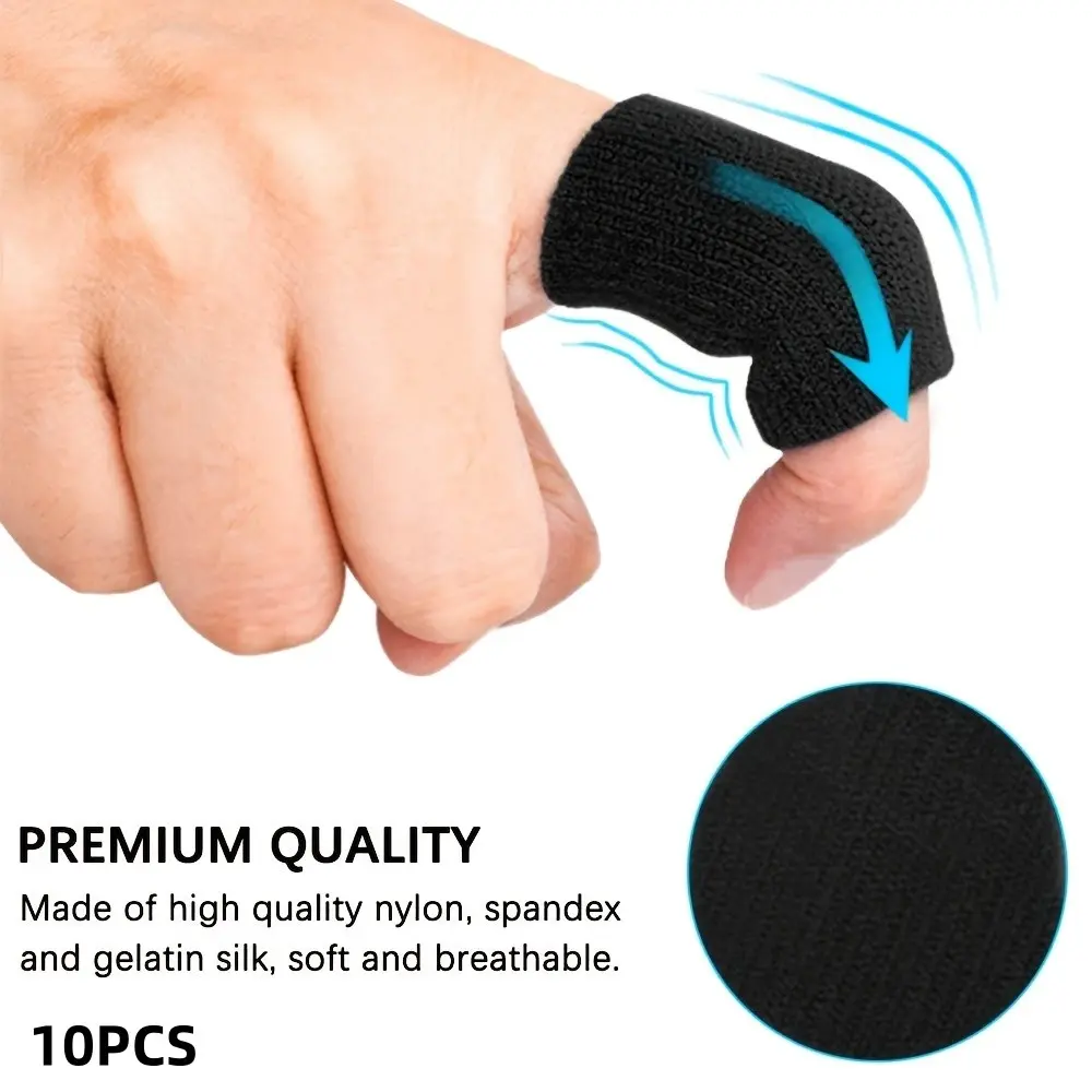 10 Pcs High Elastic Finger and Thumb Support Sleeves, Braces, Breathable Nylon Blend Compression Wrap, Ideal for Basketball, Volleyball, Badminton