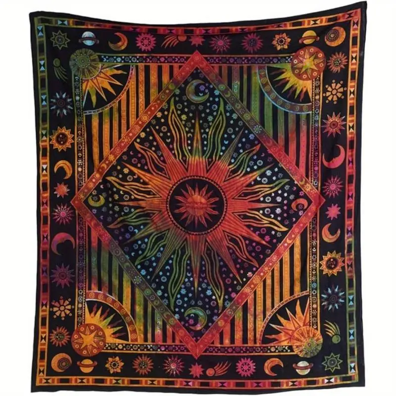 1pc Burning Sun Tapestry Tie Dye Celestial Poster Aesthetic Bedroom Tapestrys Moon Star Tarot Wall Hanging Boho Hippie-Tapestry Wall Hanging Tapestry for Bedroom Living Room Dorm 110g ZST summerwins