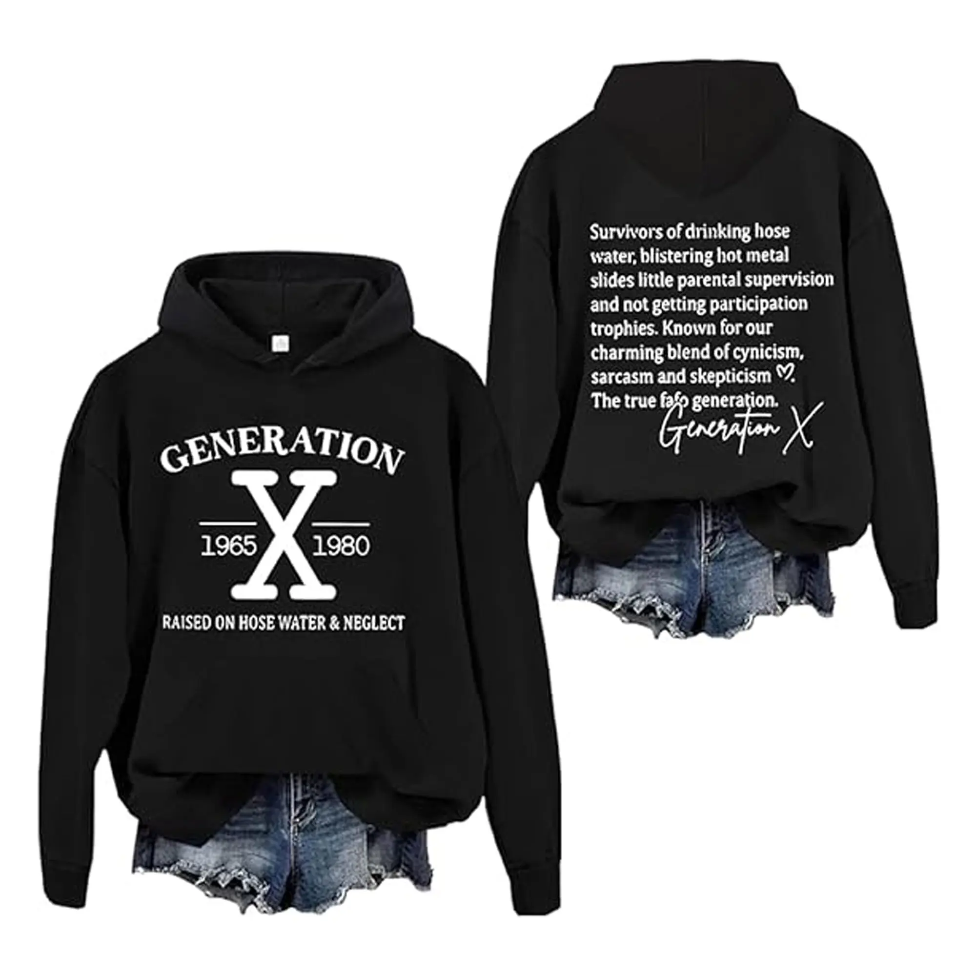 Funny Gen X Hoodie, Retro Graphic Sweatshirt in a Soft Cotton-Poly Blend, Casual Unisex Nostalgia Style with Pouch Pocket, Twist, Everyday, Fit, Long Sleeve, Print, Round Neck, Crew Neck, Classic, Casual Wear, Pullover Hoodie, Digital Print, Bold Graphic,