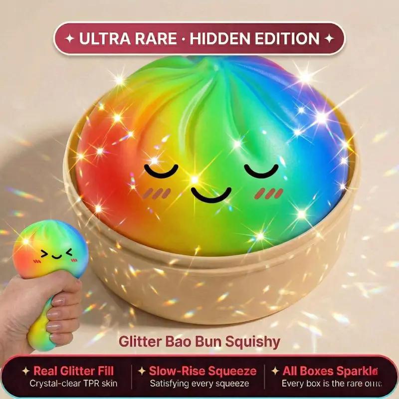 Mystery Dumpling Squishy Stress Ball, Jumbo Rainbow Mystery Squishy Bun Sensory Toys for Anxiety Relief Fidget, Soft Squeeze Toys for Adults & Kids with Food Steamer Stretchy Desk Toys Classroom Prizes & Party Favors