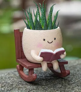Rocking Chair Smiley Face Planter,Cute Plant Pots for Indoor Outdoor Plants,Succulent Pots with Drainage Hole,Unique Funny Flower Pot for Succulents,Plant Gifts for Mother's Day, Birthday, Christmas