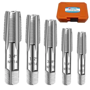 5Pcs NPT Pipe Thread Tap Set 1/8-27 to 3/4-14, Carbon Steel Thread Repair Tool Kit for Auto Mechanic, Re-threading Damaged Threads on Car Water Oil Air Pipes, Automotive Maintenance Tool Pipe Threader Kit