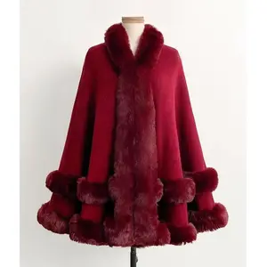 Bohemian-style Luxurious Faux Fur Hooded Cape for Men and Women Soft Cashmere Knit Cardigan Shawl Coat Warm Comfortable Indoor Wear