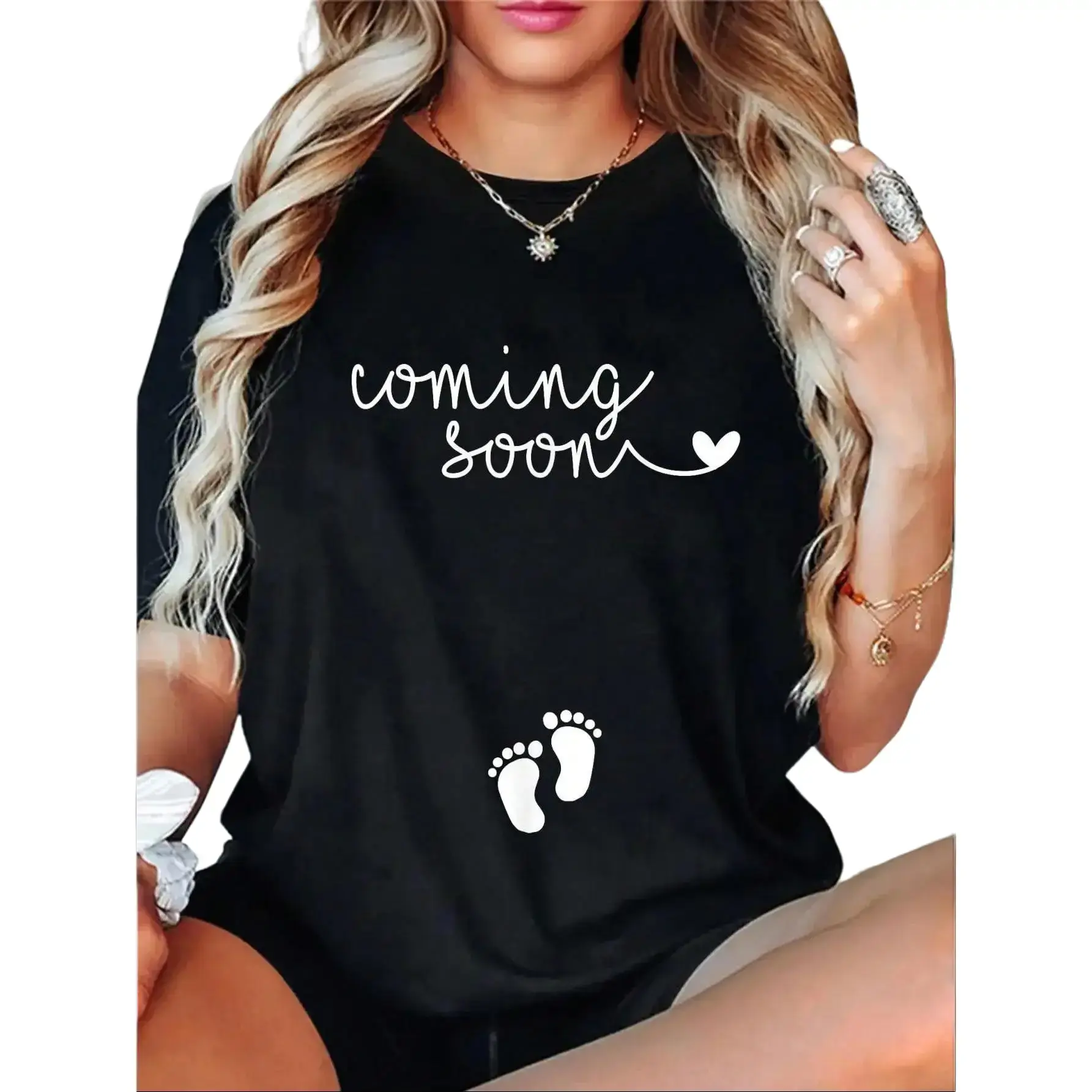 Maternity Clothing for Halloween Party, Sporty Fitted Knit Crew Neck Top, Breathable Machine Washable Tee for All Seasons