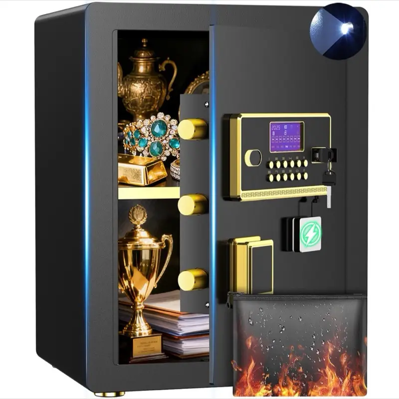 TNTANTS 3.8 Large Safe Box, Digital Keypad, Digital Board, Home Security Safe With A-Level Fireproof Waterproof Bag & Alarm System Electronic Lock Heavy Duty Adjustable Shelf