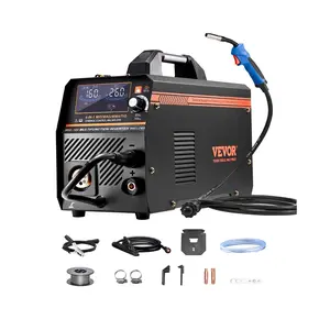 VEVOR MIG Welder,  , 160A Synergic Mig Welding Machine, 4-in-1 Gas MIG/Flux Core MIG/Stick/Lift TIG Multi-Process Welder Machine, 110V/220V Dual Voltage Mig Welder with IGBT Inverter & LCD Screen Display