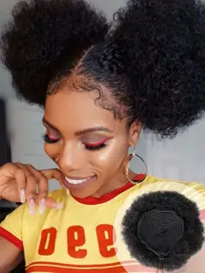 Afro Puff Bun for Woman, Human Hair Multiple Colors Drawstring Ponytail Extension Clip in Kinky Curly Ponytail Durable Soft Bun 8 Inch Hair Length