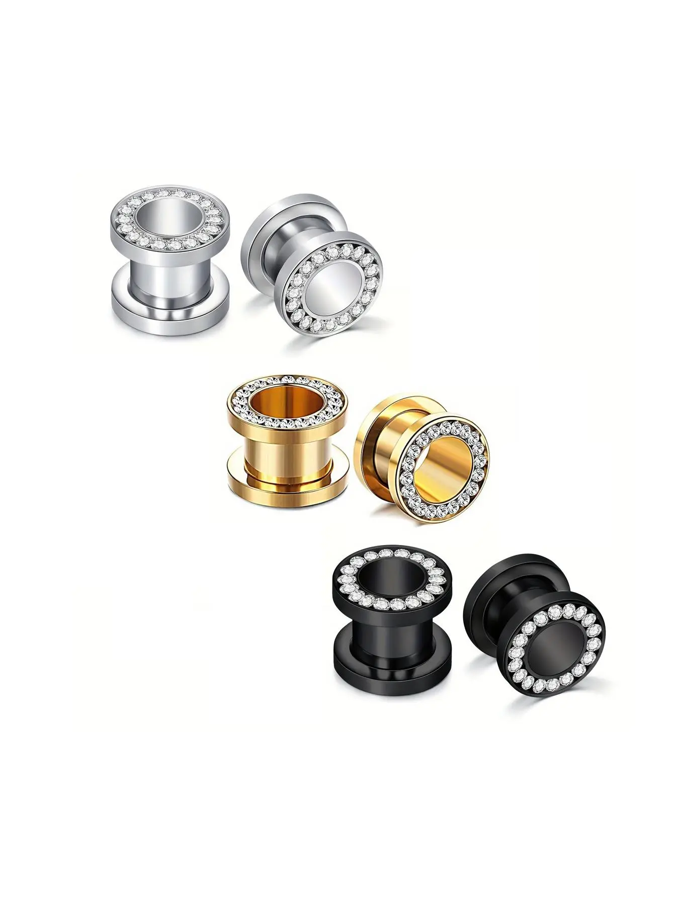 Stainless Steel Screw Ear Plugs Tunnels, Artificial Zircon Decor Ear Gauges, Punk Style Hollow Ear Expander, Body Piercing Jewelry for Men & Women, Trendy All-match & Exquisite Jewelry for Birthday Gift, High Quality Jewelry