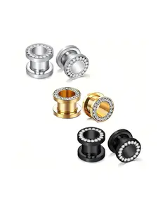 Stainless Steel Screw Ear Plugs Tunnels, Artificial Zircon Decor Ear Gauges, Punk Style Hollow Ear Expander, Body Piercing Jewelry for Men & Women, Trendy All-match & Exquisite Jewelry for Birthday Gift